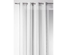 Homemaison 09557-8-AL Voilage Motif Rayure Etamine/Polyester Gris 1 x 140 cm