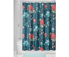InterDesign Botanical Poly rideau de douche ou baignoire, rideau salle de bain 183,0 cm x 183,0 cm en polyester à motifs exotiques, bleu et rose
