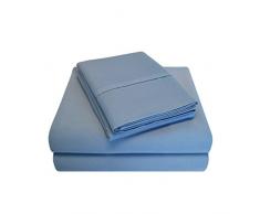 Impressions Superior - Ensemble de Drap de lit, 198 x 203 cm, uni, 1000 Fils au Pouce carrÃ© avec taies doreiller, 100Â % Coton, Bleu Moyen 6 piÃ¨ces