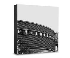 COGNOSCO HG-D102 Tableau Mural en Bois avec Photo darchitecture et Inscription Düsseldorf en Bois, Noir et Blanc 15 x 15 cm