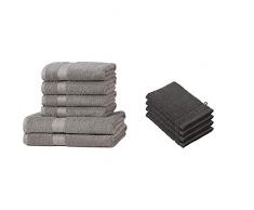 AmazonBasics Lot de 2 draps de Bain et 4 Serviettes de Bain résistants à la décoloration Gris & De Witte Lietaer 194690 Stephanie Lot de 4 Gants de Toilette Coton Gris Foncé 540 g/m² 15 x 22 x 1 cm