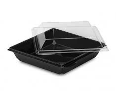 GUILLIN - TAKIPACK CAR301PN CARTON DE 360 Ravier Salade 300cc à couvercle indépendant, Plastique, Noir, 13,5 x 13,5 x 2,6 cm