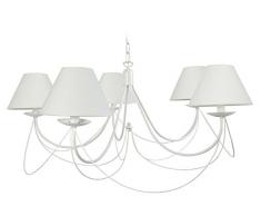 Tosel 20914 Lustre - Conques, Tôle et Tube Bois, Peinture, Abat-Jour Co, E14, 60 W, Blanc cérusé