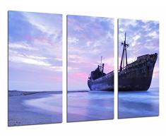 Tableau Moderne Photographique, Impression sur bois, Bateau de mer Vintage, plage, 97 x 62 cm, ref. 26696