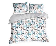 Design91 Lama Parure de lit pour Enfant Multicolore Pastel 160 x 200 cm