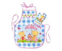 Heless Tablier et Gant de Cuisine pour Enfant, Coton, Multicolore, 52x41x2 cm