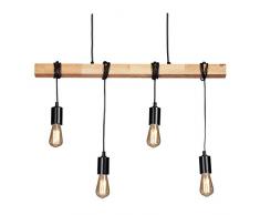 Relaxdays 10030533 suspension en Bois, 4 ampoules Ã suspendre, aspect rustique, E27, lampe table Ã manger retro,noir,nature, fer, plastique, 40 W, 1 Ã©lÃ©ment