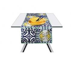Excelsa Amalfi Chemin de Table 100% Coton, Jaune et Bleu, 45 x 140 cm