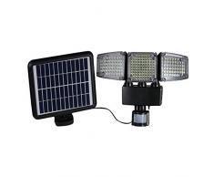Projecteur solaire 3 têtes noir eclairage puissant panneau solaire déporté LED blanc BLACKBURN H23cm avec détecteur de mouvement orientable