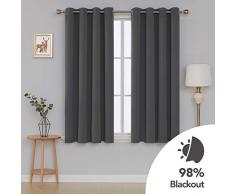 Deconovo Rideau Occultant à Oeillet Fenêtre Isolant Thermique Chambre Fille Cuisine Intérieur de Porte Salon Anti Chaleur Balcon 2 Pcs, Gris Foncé, 140x138cm