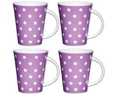 Kitchen Craft Mug en Porcelaine Fine, Rose à Pois (Lot de 4), P, Porcelaine, Violet, 12 x 8.9 x 10.6 cm