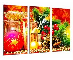 Tableau Moderne Photographique, Impression sur bois, Ornements et cadeaux de Noël, arbre de Noël rouge, 97 x 62 cm, ref. 26930