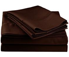 Impressions Superior - Ensemble de Drap de lit, 198 x 203 cm, Doux, rÃ©sistant aux froissements, Ã Coins Profonds, 600 Fils par Pouce carrÃ©, Coton mÃ©langÃ©, Chocolat 4 piÃ¨ces