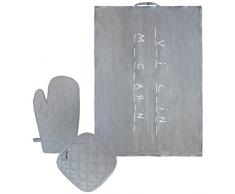 laroom 13942 â Set Torchon Cuisine Coton et Gants Four, Couleur Gris