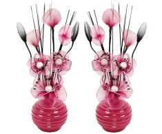Flourish Paire de vases Roses Assorties avec Fleurs artificielles Roses et Blanches pour Salon, Rebord de fenêtre, Accessoires de Maison, 32 cm