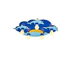 Homemania Dolphin Plafonnier Mural Bleu en Bois 44 x 70 x 6 cm 5 x E27 24 W