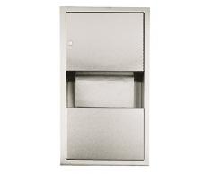 Nofer 12047.S Distributeur de Papier Toilette et Poubelle INOX encastré, Argent