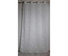 HomeMaison Voilage brodé Motifs Feuilles, Polyester, Blanc, 260x140 cm