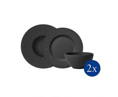 Villeroy & Boch 10-4239-8950 Manufacture Rock Base 6 pièces, Ensemble de Vaisselle en Porcelaine Premium, pâtes, Assiettes, 2X Bols, Noir/Gris
