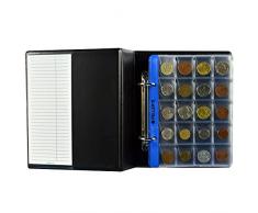 PELLERS Album pour 160 monnaies. Classeur S. 5+5 feuilles, 100 pochettes 31mm x 26mm, 60 pochettes 35mm x 35mm . Idéal pour monnaies jusquà 28 mm de diamètre.