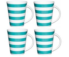 Kitchen Craft Mug en Porcelaine Fine, Citron Vert à Rayures (Lot de 4), P, Porcelaine, Bleu Sarcelle, 12 x 8.9 x 10.6 cm
