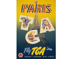 Le Poster Collective Poster de Voyage Vintage Paris Tour Eiffel Fly TCA Format A2Â 42Â cm x 59.4Â cm Impression de qualitÃ©, Bois, Multicolore, 59.4Â x 42Â x 59.4Â cm