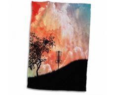 3dRose Hill, Silhouette dune Frisbee Disc Golf Panier avec chaînes Serviette, Blanc, 15 x 55,9 cm