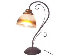 Tosel 60417 Lampe de Table - Pays de lAdour, Tôle et Tube Acier, Verre centrifugé, E14, 60 W, Marron
