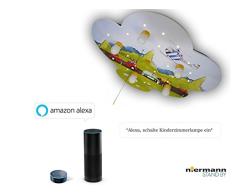 Niermann Standby 658Â A A + + to E, compatible Plafonnier Wolke, les animaux sauvagesAmazon Echo, bois, 40Â W E14, bleu clair/multicolore, 74Â x 57Â x 7Â cm