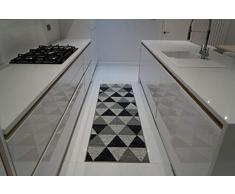 Tapis antidérapant Lavable en Machine Motif clé Grecque, Triangulaire, Motif Losanges, pour Salon, Cuisine (Noir/Gris, 120 x 160 cm), Triangle Gris, 80x300cm(26 x910)