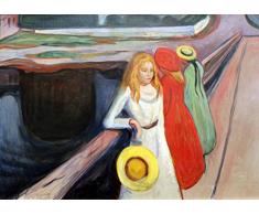 Legendarte PL-063 Tableau Muchachas sur Un Pont. Impression numÃ©rique sur Toile. Edvard Munch Peinture Multicolore 50 x 70 cm