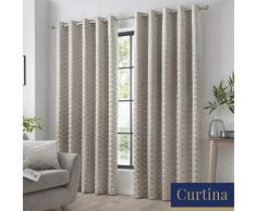 Curtina Paire de Rideaux Ã Oeillets Jacquard Kendal, Naturel, 90 Width x 72 Drop (229 x 183cm)