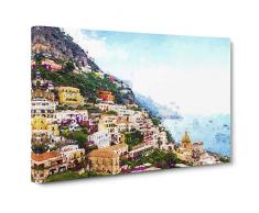Impression sur toile sur toile - Positano sur la cÃ´te Almalfi en Italie - DÃ©coration contemporaine pour salon, chambre Ã coucher - Blanc/marron/bleu, Toile ContreplaquÃ©, couleur, 30x20 Inch