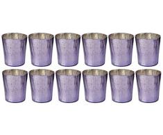 Insideretail Bougeoirs Vertical avec Effet Vieilli, Aluminium, Verre, Lilas, 7Â cm, Lot de 12