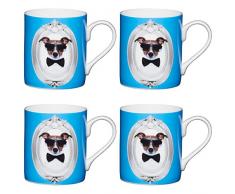 Kitchencraft Fine Dog pour Enfant ImprimÃ© Animal Tasses, 250Â ML (Lot de 4), en Porcelaine, Blanc/Bleu, 10.5Â x 7.5Â x 8.5Â cm