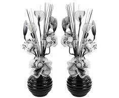 Flourish Creative Florals Paire de vases Noires Assorties avec Fleurs artificielles en Noir et Blanc, dÃ©coration pour Salon, Rebord de fenÃªtre, Accessoires de Maison, 32 cm