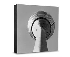 COGNOSCO HG-D107 Tableau Mural en Bois avec Photo darchitecture Düsseldorf Motif Rheinm Noir/Blanc 15 x 15 cm