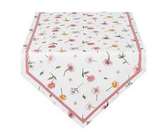 Clayre & Eef ASD65 Chemin de Table 100% Coton Motif Fleurs romantiques Rose/Orange/Blanc 50 x 160 cm