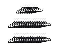 Relaxdays Cintres noirs en plastique antidérapant velours pour manteaux pantalons robes vêtements HxlxP: 23,5 x 45 x 0,7 cm pack 50, noir
