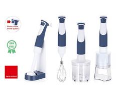 Emerio 4 en 1 Kit mixeur plongeant, puissant 500 W,, Mixer, émincer, spirales Couper, couteau en acier inoxydable, poignée souple, Speed Control par pression des doigts, vitesse continu pour des résultats parfaits