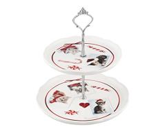 Home Chats Assiette sur Pied 2 Etages, Faience, Blanc