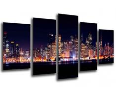 Tableau Moderne Photographique, Impression sur bois, Nuit de la ville, gratte-ciel, 165 x 62 cm, ref. 26020