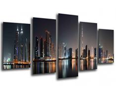 Tableau Moderne Photographique, Impression sur bois, La ville de Dubaï de nuit, gratte-ciel, 165 x 62 cm, ref. 26096