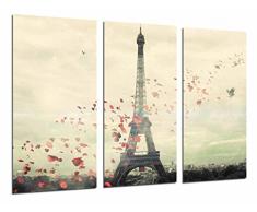 Tableau Moderne Photographique, Impression sur bois, Paysage Ville Paris, Romantique Pétales Rose, Eiffeil, 97 x 62 cm, ref. 26927
