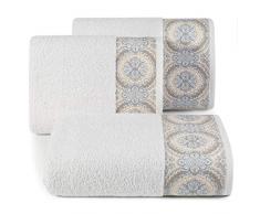 Eurofirany Lot de 3 Serviettes de Toilette en Coton Doux Motif Vagues Beige 70 x 140 cm