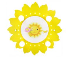 Elobra Plafonnier Chambre denfant bois avec veilleuse LED Lampe soleil avec fleur enfants Jaune 126721