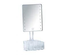Wenko Miroir sur Pied à LED avec Organiseur Séparateur Miroir Lumineux Miroir Miroir Miroir Lumineux 17 x 22 cm Plastique Blanc 12,5 x 17 x 36 cm