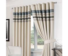 Dreamscene Bague de luxe haut entièrement doublé occultant thermique Motif rayé rideau, Polyester, argent, 90 x 90 x 183 cm