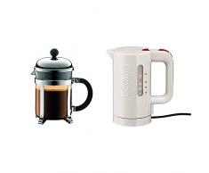 Bodum - 1924-16 - Chambord - Cafetière à Piston en Acier Chromé - 4 Tasses - 0,5 L + Bouilloire électrique Blanche 0,5L