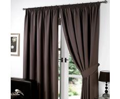 Dreamscene Paire de luxe entièrement doublé Rideaux occultants thermiques plissés avec embrasses,, Polyester, Brun chocolat, 46 x 137